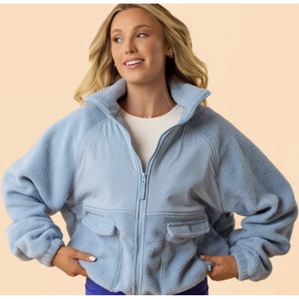 Blogilates Women's Bonfire Fleece Jacket -‎ Light Blue Size XS- BRAND NEW W TAGS